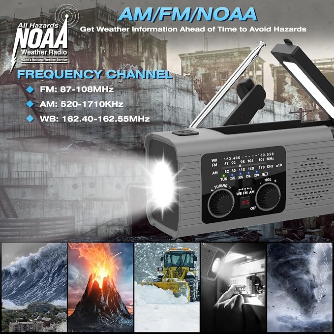 NITIGO Emergency Radio 4000mAh Solar Hand Crank AM/FM/NOAA Portable Weather - Image 3