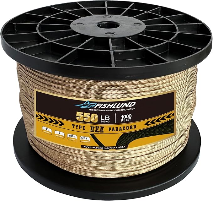 Paracord 550 lb, 7 Strand Paracord Rope 1000ft 4mm, Nylon Parachute Cord by FISHLUND