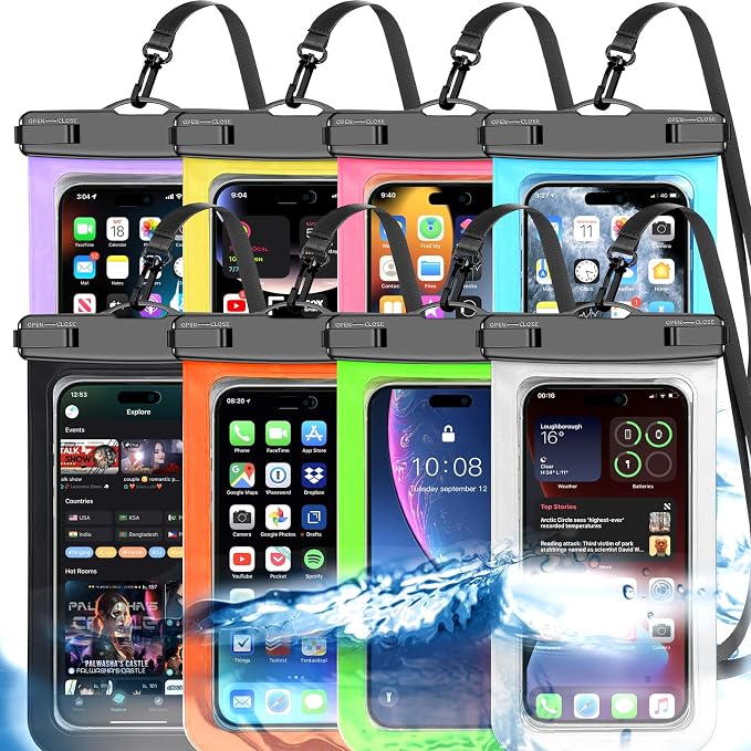 Famoby Up to 8.3" 8 Pack Multicolor Universal Waterproof Phone Pouch, Large by Famoby