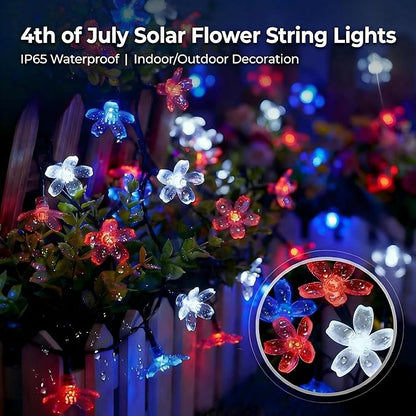 ITICdecor 50 LED Solar Flower String Lights Outdoor Waterproof 4th of July - Image 3