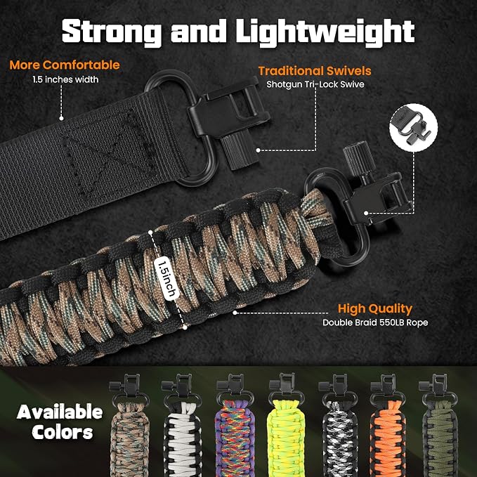 Double Braide 550LB Shotgun Sling 2 Point Paracord Rifle Sling, Non-Slip - Image 2