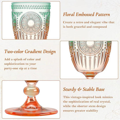 XUWAIDSGN 6Pcs Plastic Vintage Wine Glasses 13.5oz Reusable Embossed Goblet - Image 5