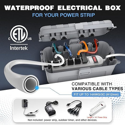 Flemoon Medium Outdoor Electrical Box, IP54 Waterproof Extension Cord Cover w/6 - Image 2