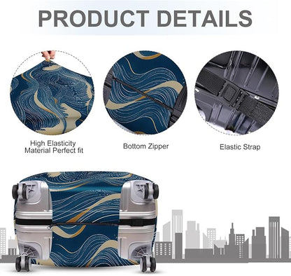 ANNA QUEEN Ocean Wave Luggage Cover, Elegant Blue Flow Line Design Suitcase - Image 4