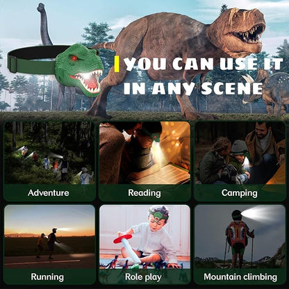 Dysaim Dinosaur Headlamp for Kids Flashlight Outdoor Camping Gear LED Reading - Image 3