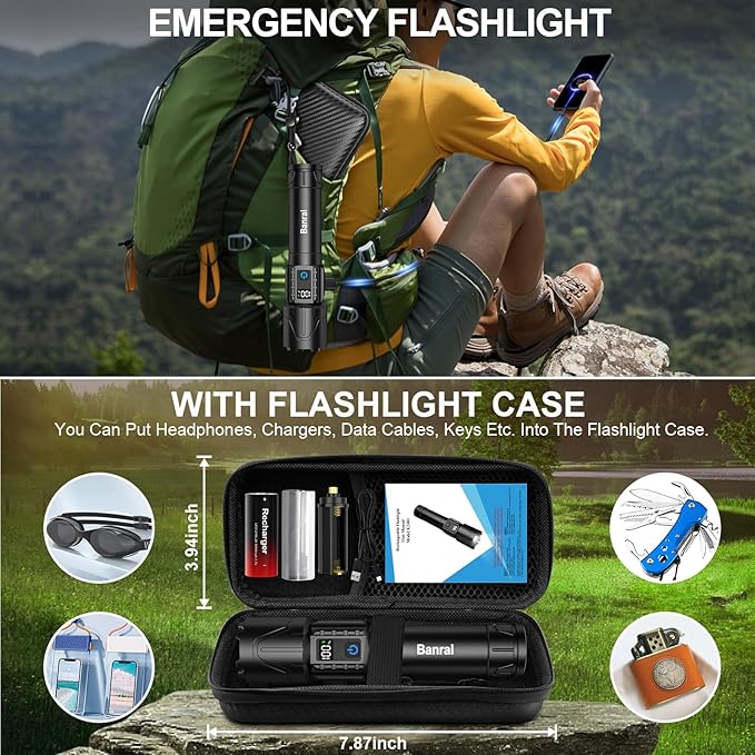 Banral Rechargeable Tactical Flashlights 2000 High Lumens - 5000mAh Super - Image 6