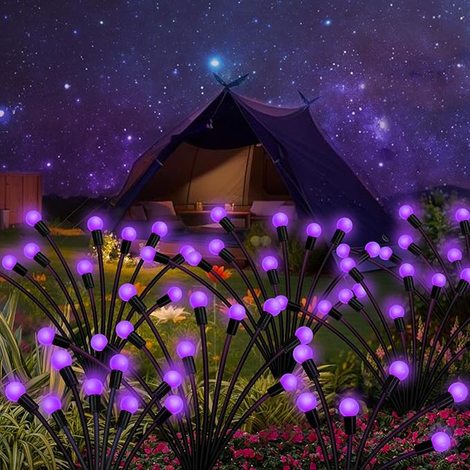 Kohlrabi Solar Garden Lights Outdoor, 6 Pack 48 LED Solar Purple Firefly Lights - Image 6
