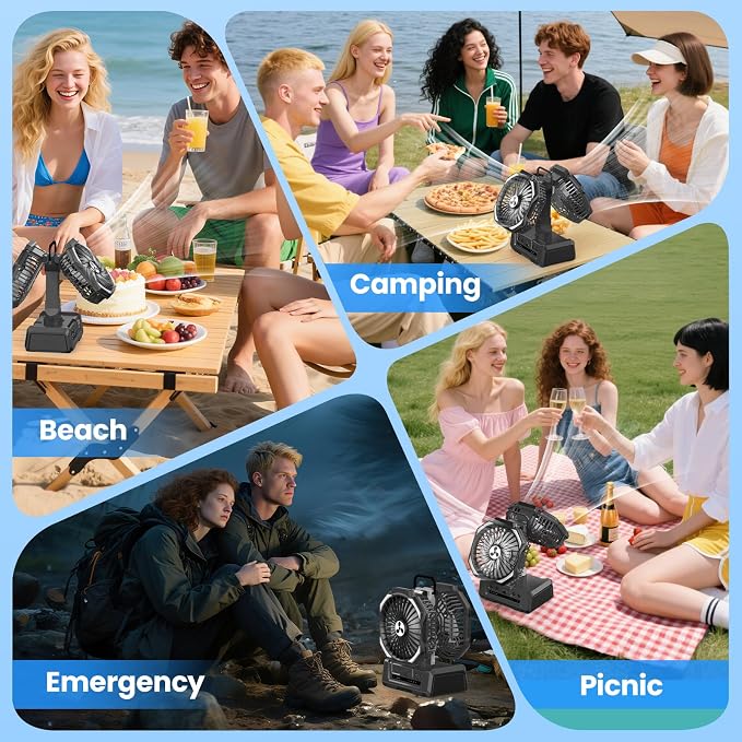 Dual Head Portable Rechargeable Fan 20000mAh Battery Powered Fan Camping - Image 7