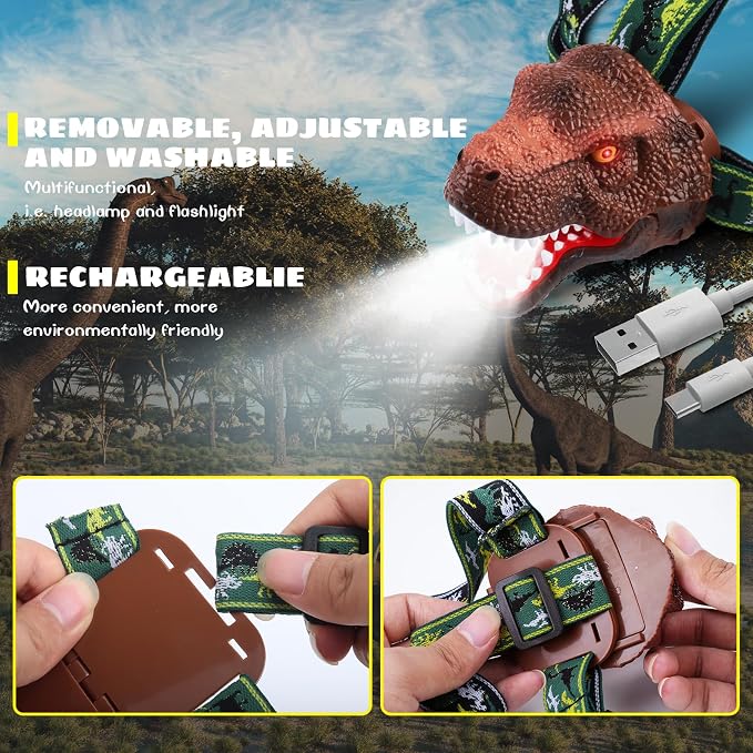 Dysaim Kids Headlamp, Dinosaur LED Rechargeable Headlamp - Image 9