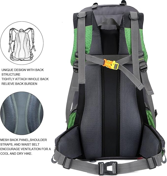 Bseash 60L Waterproof Hiking Camping Backpack - Image 6