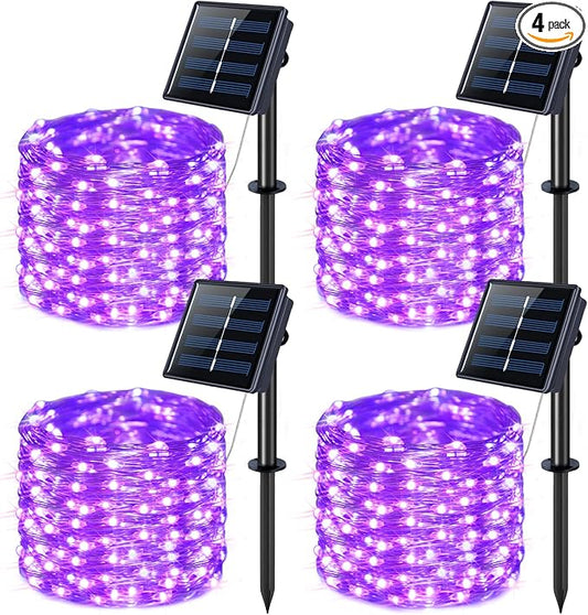 JMEXSUSS 4 Pack Purple Solar String Lights Outdoor Waterproof, 100 LED 33ft by JMEXSUSS