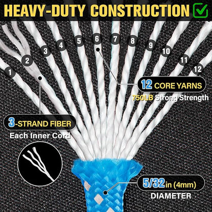 Reflective Paracord Rope 750 lb - 1000ft 5/32" Parachute Cord 4MM 12-Strand - Image 3