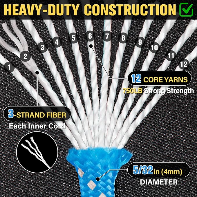 Reflective Paracord Rope 750 lb - 200ft 5/32" Parachute Cord 4MM 12-Strand para - Image 3