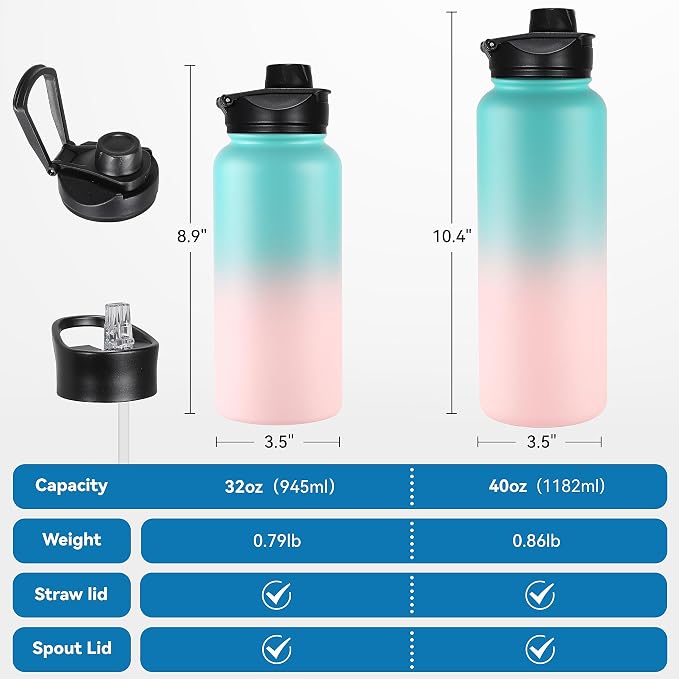 VEGOND 40 oz Insulated Water Bottle Bulk Stainless Steel Metal Water Bottles - Image 4