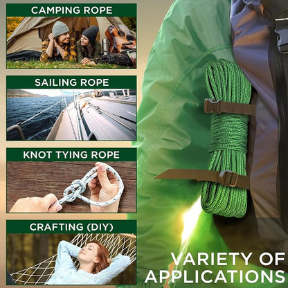 TECEUM Rope – 90 Feet x 3/8 Inch – Green – Strong All-Purpose Utility Rope – - Image 5