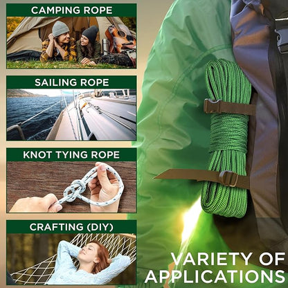 TECEUM Rope – 90 Feet x 1/4 Inch – Green – Strong All-Purpose Utility Rope – - Image 5