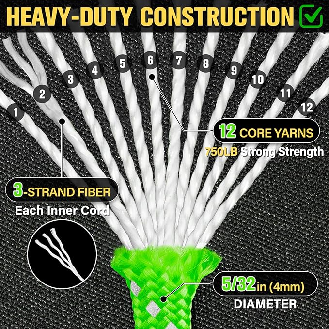 Reflective Paracord Rope 750 lb - 100ft 5/32" Parachute Cord 4MM 12-Strand para - Image 3