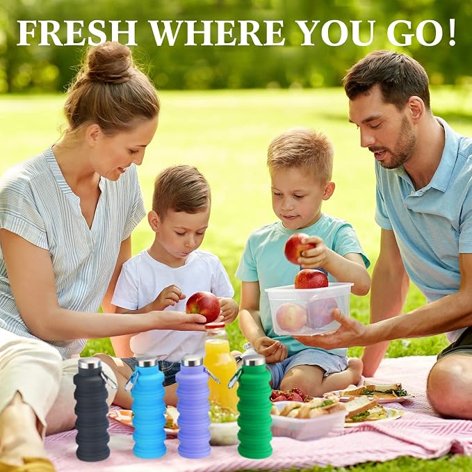 Lallisa 4 Pcs Collapsible Water Bottles 17 oz Reusable Silicone Foldable Travel - Image 6