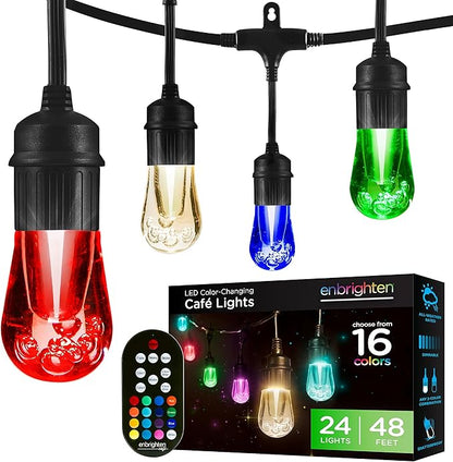 Enbrighten Vintage Outdoor String Lights, 24 RGB Acrylic Bulbs, Weatherproof by Enbrighten