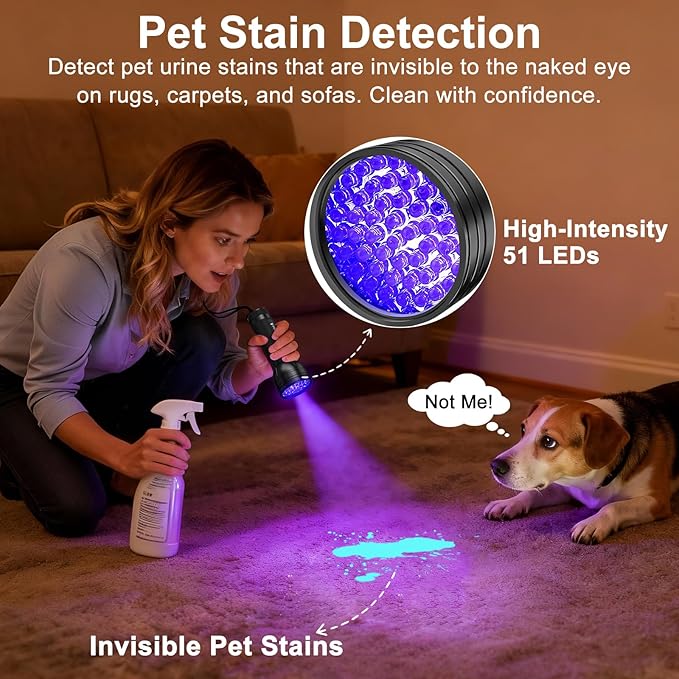Vansky UV Flashlight Black Light, 51 LED Blacklight Pet Urine Detector - Image 2