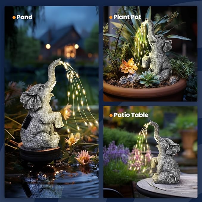 GIGALUMI Solar Garden Decor Watering Elephant Statues Outdoor, Birthday Gifts - Image 6