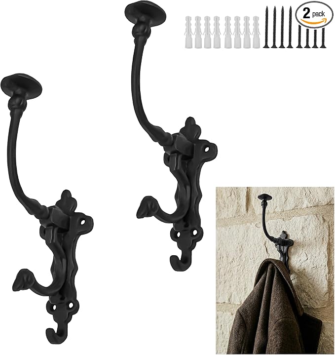 Mystic Colonial Rustic Cast Iron Wall Hooks – Heavy Duty Vintage Utility Hooks by SaKeGa