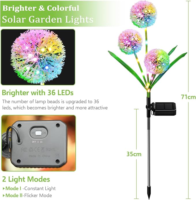 WdtPro Solar Lights Outdoor Garden Decor, 4 Pack 12 Heads Solar Flower Lights - Image 3