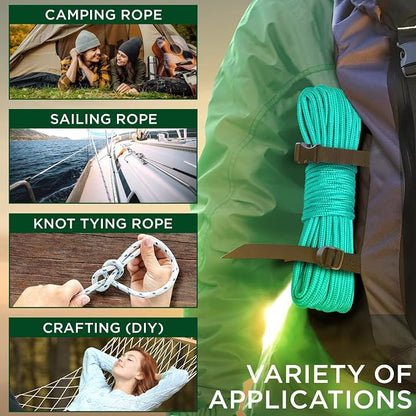 TECEUM Rope – 150 Feet x 1/4 Inch – Green Wave – Strong All-Purpose Utility - Image 5