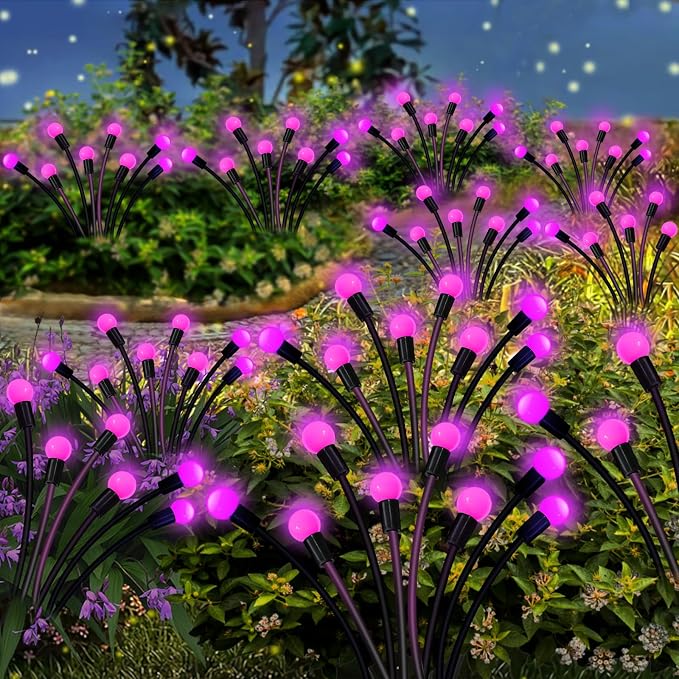 Kohlrabi Solar Garden Lights Outdoor, 10 Pack 80 LED Pink Firefly Lights - Image 6
