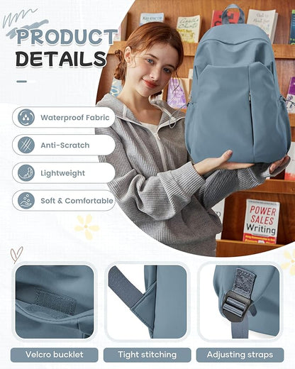 SEAFEW Small Blue Backpack for School Women Girls, Waterproof Bookbag Cute High - Image 5