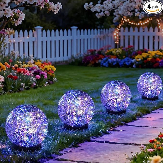 SyouHome Solar Garden Lights Outdoor Waterproof, 4 Pack 30 LEDs Cracked Glass by SyouHome