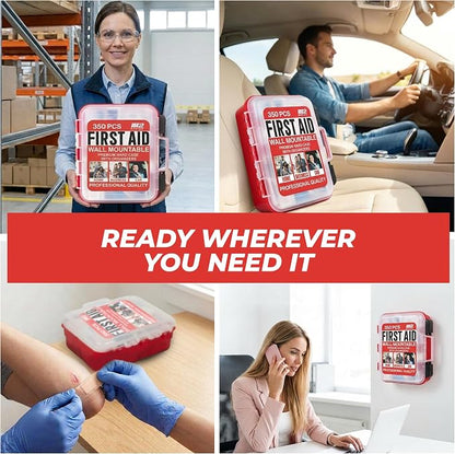 M2 BASICS Professional 350 Piece First Aid Kit, Wall Mountable Dual Layer Hard - Image 7