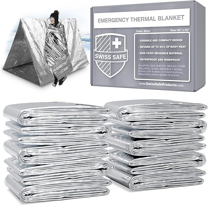 Swiss Safe Emergency Mylar Thermal Blankets + Bonus Space Blanket by SwissSafe