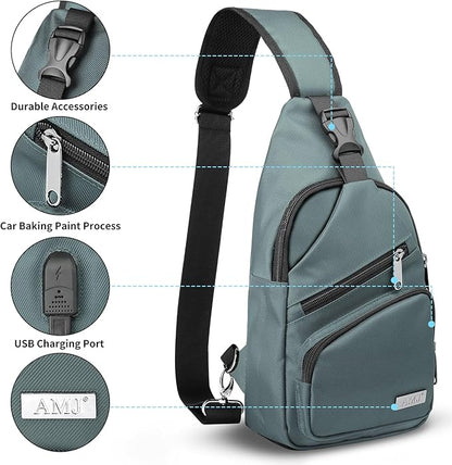 AMJ Crossbody Sling Bag Men Women, Casual Shoulder Backpack, Chest Daypack - Image 3