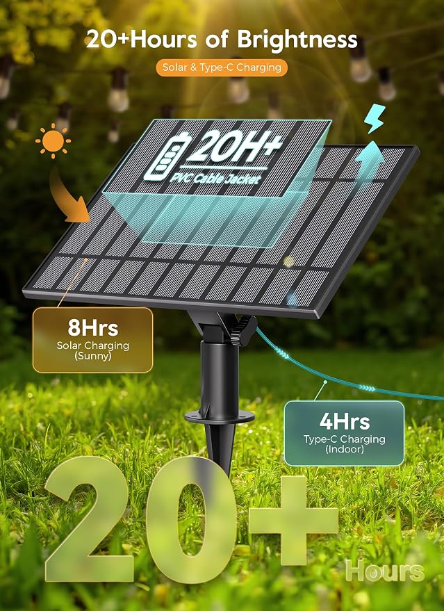 Minetom 163FT Solar String Lights Outdoor Waterproof, 52 LED S14 Shatterproof - Image 2