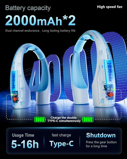 Rohent Rechargeable Neck Fan for Cooling: Powerful High Speed Battery Operated - Image 4