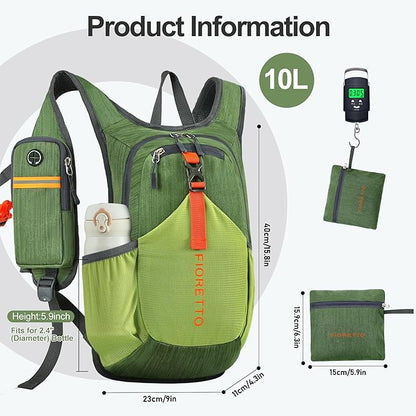 FIORETTO 10L Lightweight Packable Hiking Backpack Small Foldable Daypack - Image 5
