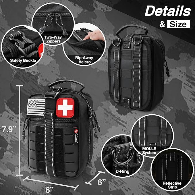 Survival First Aid Kit with Israeli Bandage, Chest Seal, Tourniquet, Tactical - Image 4