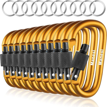 10 Pack Aluminum D Ring Key Rings Clips Locking Carabiner by Manesi