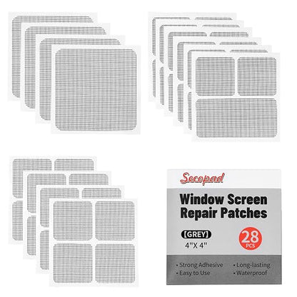 Secopad 28 Sheets Window Screen Patches Repair Kit, Strong Adhesive Fiberglass by Secopad