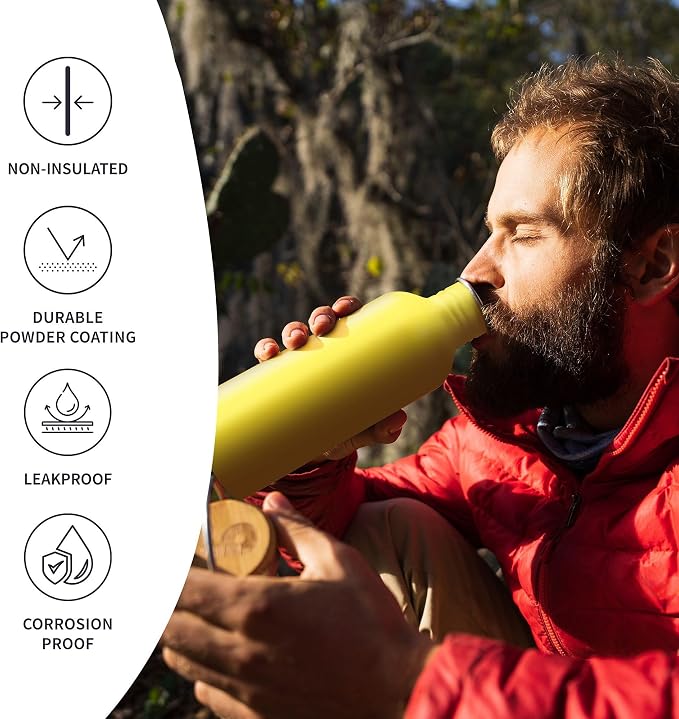 Bambaw Stainless Steel Water Bottle 32 oz, Non-insulated Yellow Beam - Image 3