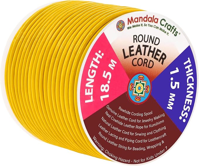 Mandala Crafts Round Genuine Mustard Yellow Leather Cord by MandalaCrafts