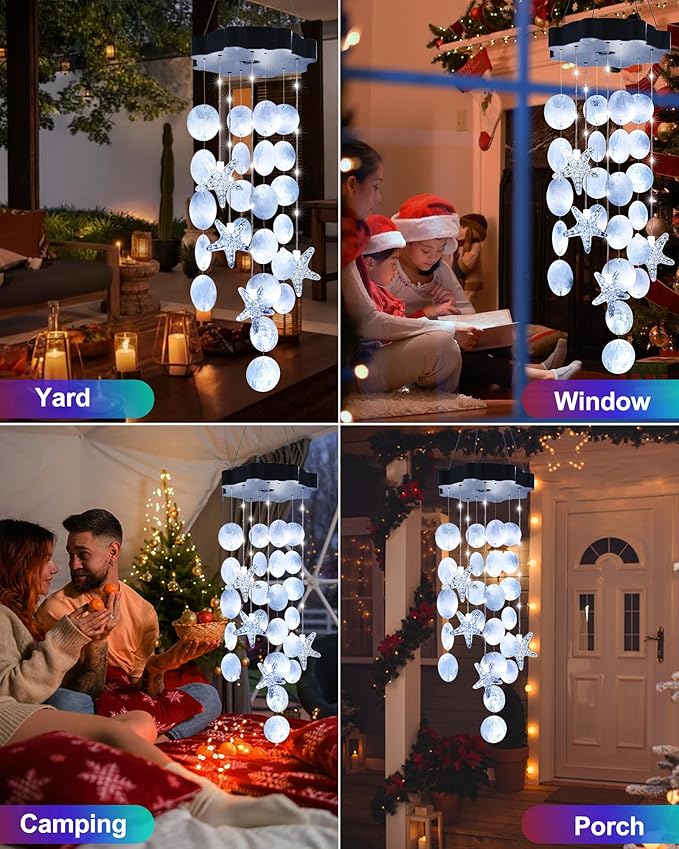 Toodour Solar Wind Chimes for Outside, Shells Light Gifts for Mom Grandma Women - Image 5