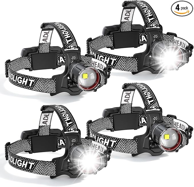 ATDOALL Super Bright LED Headlamp 4 Pack, High Lumen Rechargeable Head Lamp by ATDOALL
