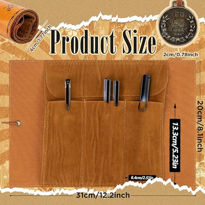 4 Pieces Leather Pencil Case, Creative Map Rollup Pencil Bag, Vintage Makeup - Image 2