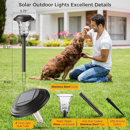 XMCOSY+ Solar Lights Outdoor Waterproof, 6 Pack Metal Glass Solar Pathway Lights - Image 5