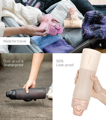 TakeToday Collapsible Water Bottles 21oz, Foldable Platinum Silicone Travel - Image 4