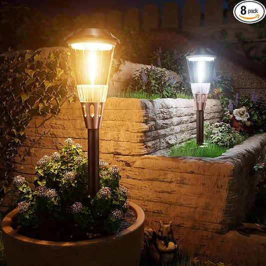 BITPOTT Solar Pathway Lights Outdoor, 8 Pack Bright 2-in-1 Warm&Cold Solar by BITPOTT