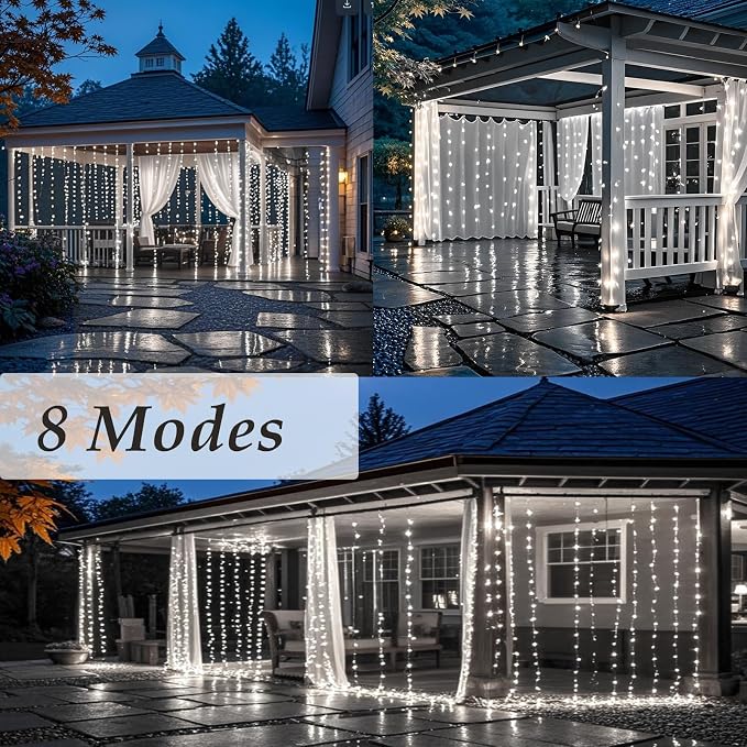 Solhice LED Curtain Lights Outdoor 20ft x10ft Cool White, 600 LED String Lights - Image 3