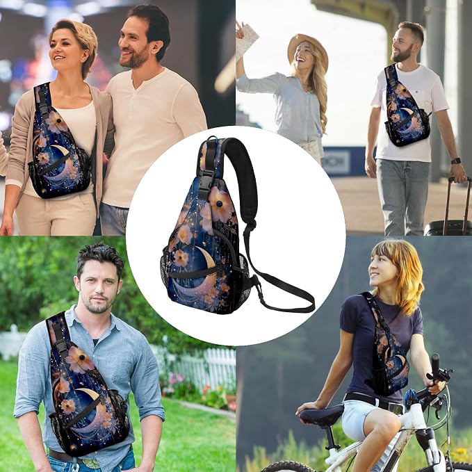 FyLybois Moon Sling Bag for Women Lightweight Crossbody Backpack Casual Daypack - Image 2